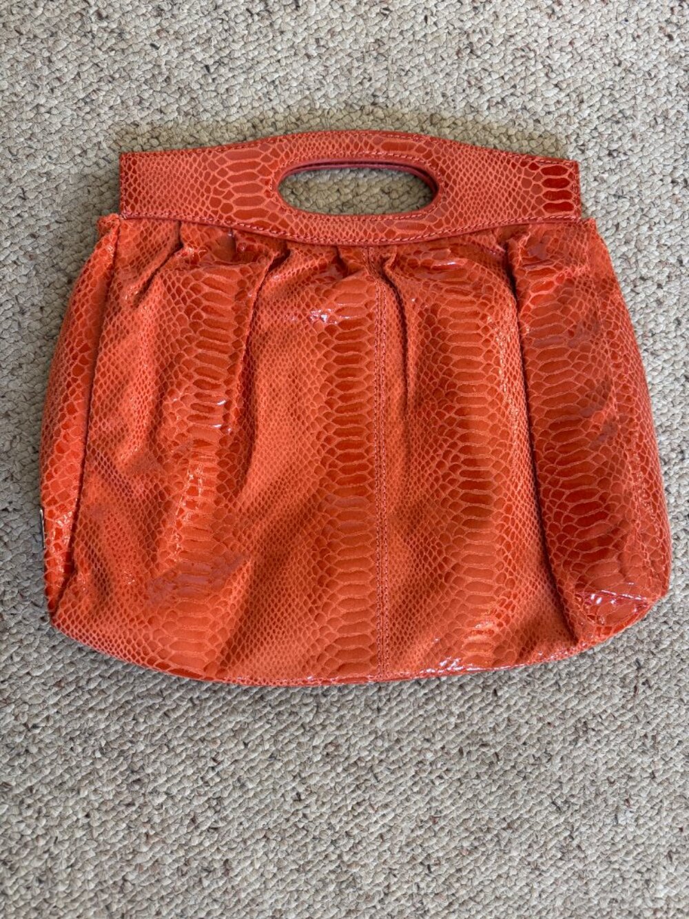 Perlina Croc Embossed Leather Oversize Clutch Bag Orange - Picture 9 of 10